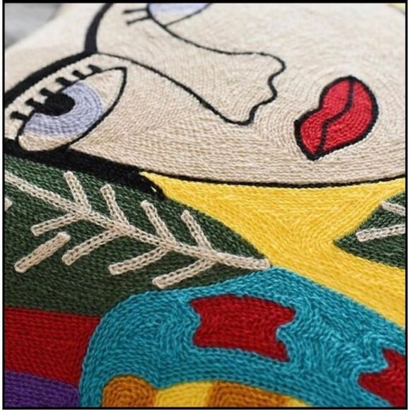 Embroidered Frida Flower and Parrot Throw Pillow Cover Frida Kahlo Self … - Picture 1 of 5